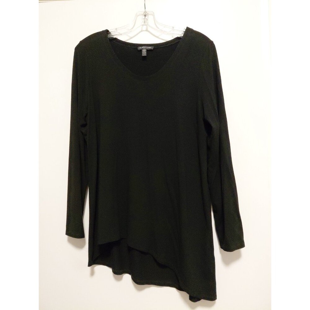 Eileen Fisher Tunic Top Asymmetrical Hem Long Sleeves Petite Large Black